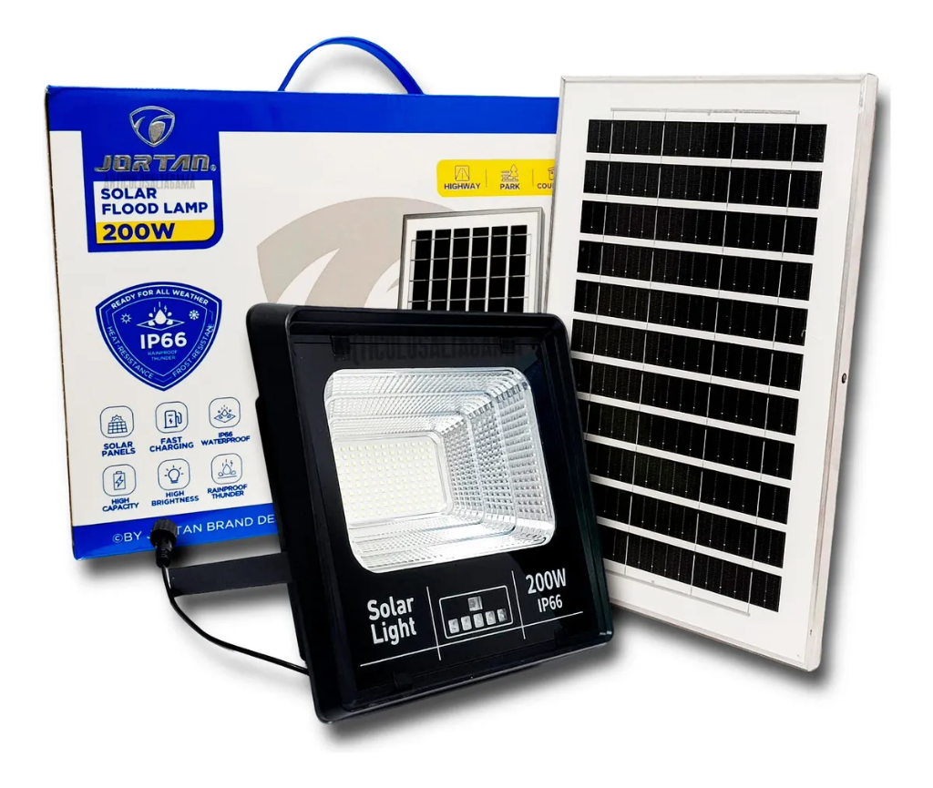 Reflector LED Solar 200W Jortan Exterior Luz Blanca Fría
