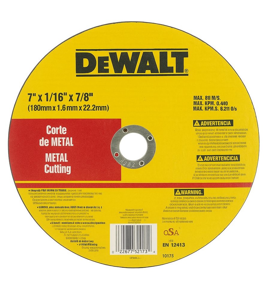 Disco de corte metal DeWALT  7"